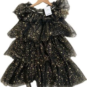 Lola + The Boys Black and Gold Starry Dress